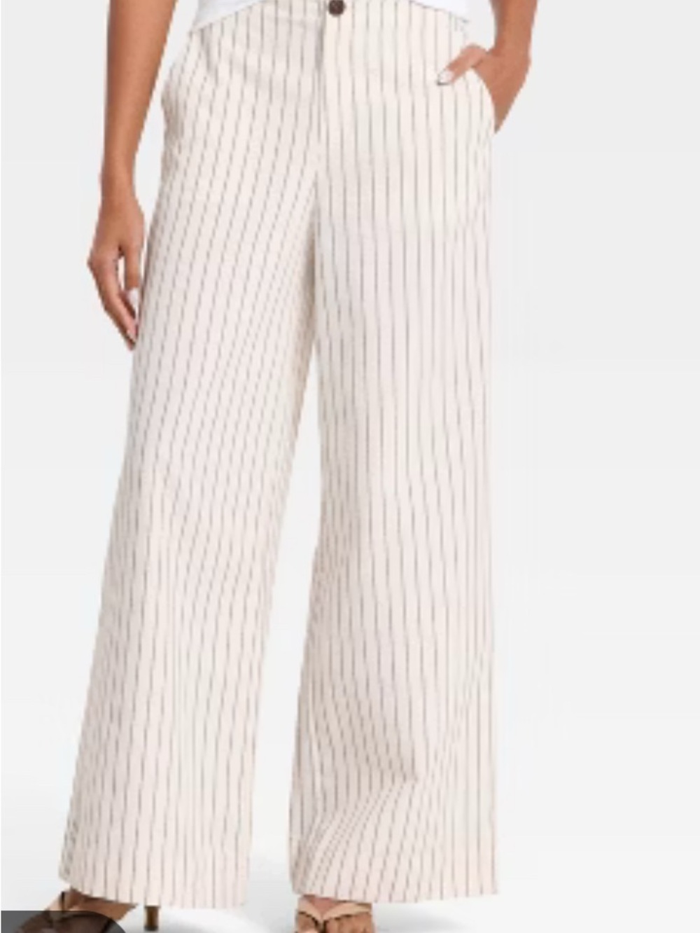 a new day Cream Wide-Leg Pinstripe Trousers